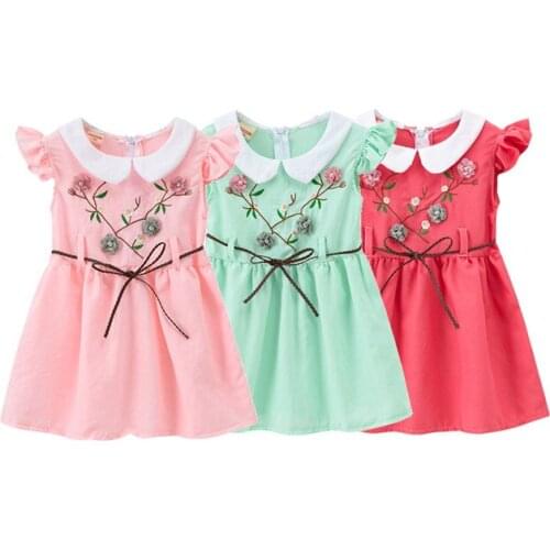 Baby Girls Summer Dress Flying Short Sleeve Dresses Little Kids Children Embroidered Cotton Princess Costume