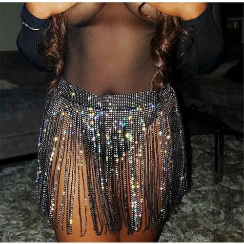 Summer 2021 High Quality Star Fashion New Casual Nightclub Party Party Sexy Flashing Diamond Strap Stitch Womens Skirt S79