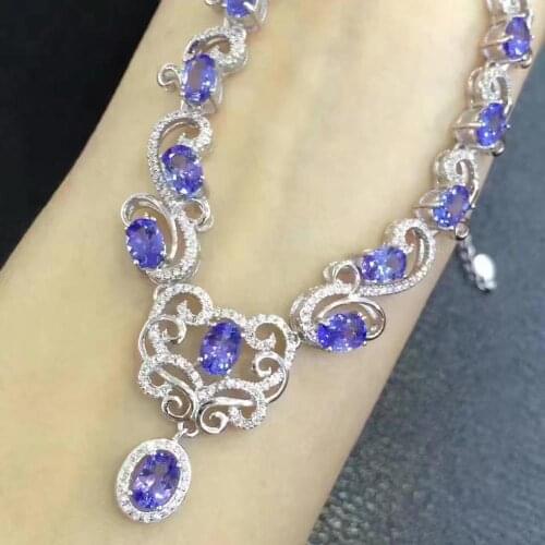 Best Gift Real Natural Tanzanite Necklace Pendant S925 Sterling Silver Womens Color Gemstone Natural Jewelry