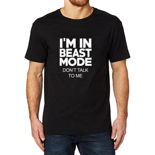 Lyprerazy Mens I'M IN BEAST MODE Printed Black Workout Fitness Gym Muscle Bodybuilding Summer Funny T shirt