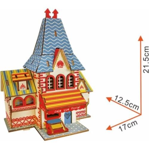 DIY Model toys 3D Wooden Puzzle-Meet the flower shop Wooden Kits Puzzle Game Assembling Toys Gift for Kids Adult P22