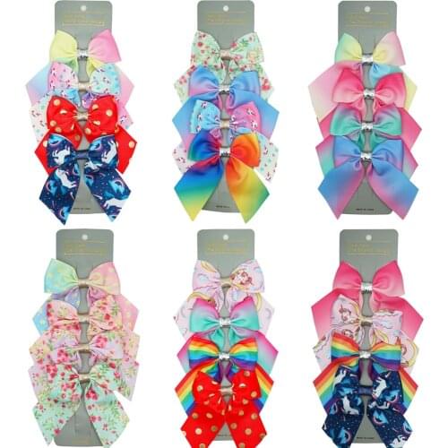 4pcs/lot Fashion Gradient Bowknot Baby Hair Clips Cute Cartoon Print Grosgrain Ribbon Bows Hairpins Infant Headwear Holiday Gift
