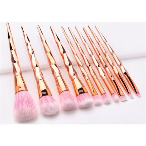 10Pcs Makeup Brushes Set Rose Gold Diamond Handle Foundation Blush Powder Blending Make Up Brushes Contour Cosmetic Tool T10162
