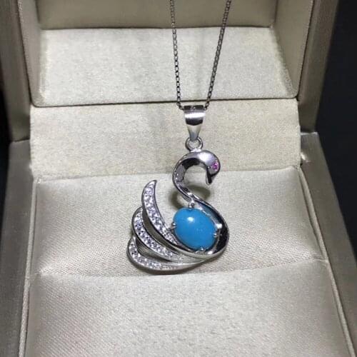 Natural blue turquoise Fashionable cute swan Pendant natural gemstone pendant necklace S925 silver women party fine jewelery