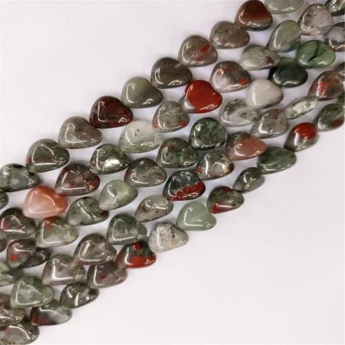 1 Strand 40Pcs 10x10x5mm Natural Gray Africa Blood Stone Love Heart Loose Beads For DIY Jewelry Making Accessories 15.5Inch