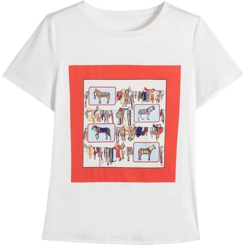 Summer New Short Sleeve Print Patchwork Satin Short Sleeve T-Shirt O-Neck Womens T-Shirt plus size 2021 tshirt women