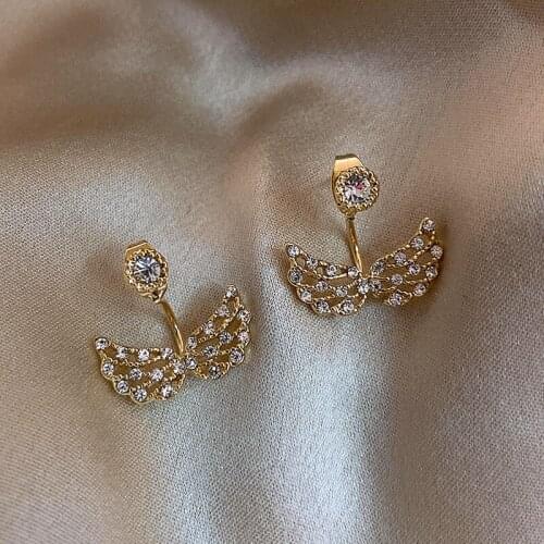 New Angel Wings Rhinestone Hanging Dangle Crystal Earrings Exquisite Exaggerated Fashion Stud Earrings Bohemia Jewelery
