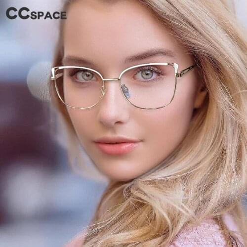 53586 Cat Eye Square Ladies Eyewear Anti Blue Light Lenses Metal Frame Decorative Womens Working Computer Glasses