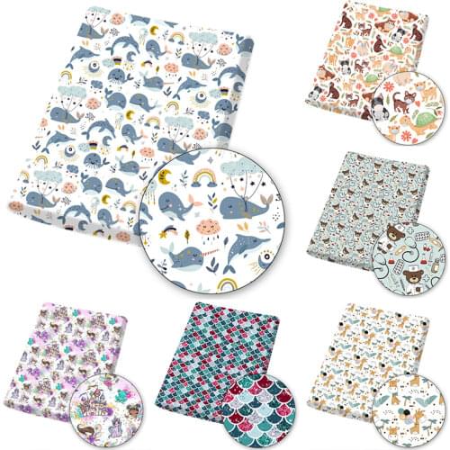 Polyester Cotton Fabric Cartoon Animals Printed Cloth Sheets Home Textile Garment Sewing Crafts Mask Making Material 45*145cm/pc