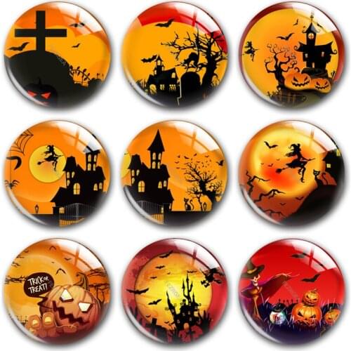 Handmade Happy Halloween night witch Round photo glass cabochons demo flat back DIY collier jewlery Making findings accessory