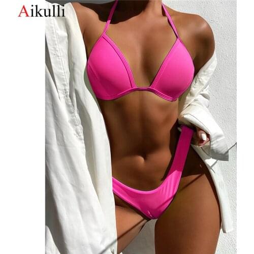 Sexy Halter Solid Bikini Swimsuit Women Swimwear Female Bikinis Set Brazilian Bathing Suit 2021 Summer Beach Wear Swimming Suit