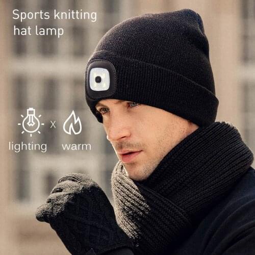 Unisex Outdoor Cycling Hiking LED Light Knitted Hat Winter Elastic Beanie Cap Hat With Lighting Xmas Gift For Friend For Cycling