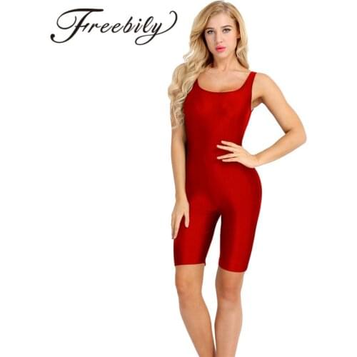 FREEBILY Women Sexy Bodysuit Female Lady One-piece Sleeveless Stretch Soft Skinny Solid Active Dance Leotard Bodysuit Jumpsuit
