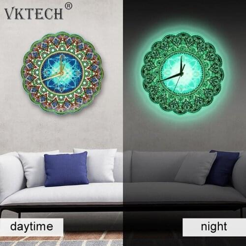 Mandala Luminous Diamond Painting Clock DIY Full Drill Special Shape Diamond Painting Cross Stitch Wall Clock Home Decor Gift