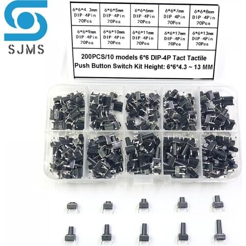 10 models 6*6 Tact Tactile Push Button Switch Kit Height: 6*6*4.3 5 ~ 13 MM DIP 4P Micro Switch 6X6X5 6 7 Key Switch For Arduino