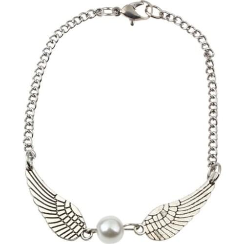Vintage Silver Color Alloy Bracelets Handmade Carve Angel Wings Bracelet Peace Dove Pearl Bracelets Women Fashion Jewelry