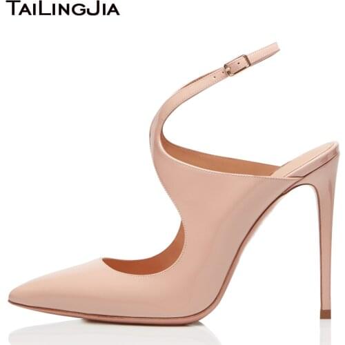 Pointed Toe High Heel Black Slingbacks Women Nude Elegant Heeled Pumps Evening Dress Shoes Ladies Summer Party Heels Big Size