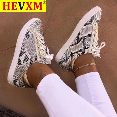 Women Snake Printing Shoes PU Leather Vulcanized Shoes Lace Up Female Sneakers Fashion Platform Woman Shoes Walking Footwear
