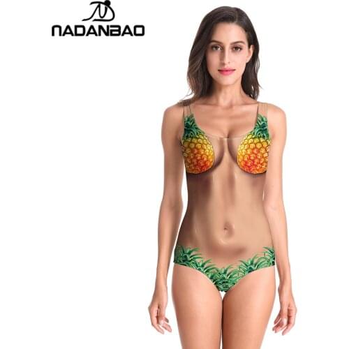 NADANBAO New Funny One Piece Swimwear Women pineapple Printed Sleeveless Swimsuit Sexy Beach Bodysuit Swimsuit