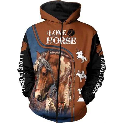 Animal Love Horse 3D Printed Men Zip Hoodie Harajuku Fashion Autumn Jacket Hoodies Unisex Casual Hooded Zipper Sportswear