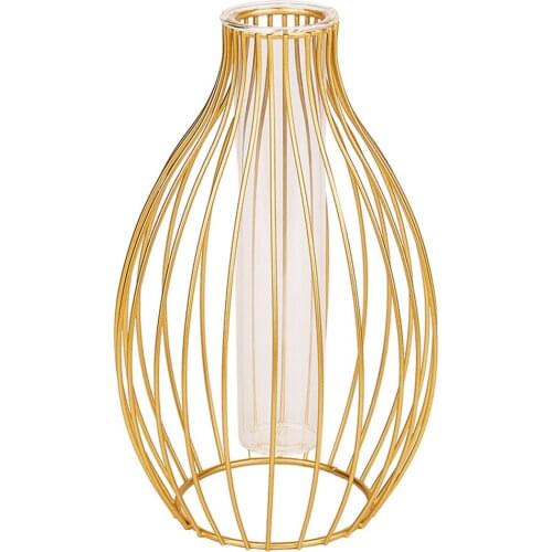 Golden Vase Metal Plant Holder Iron Flower Stand Gift Beautiful Floral Arrangement For Home Kitchen Office Desktop Decoration