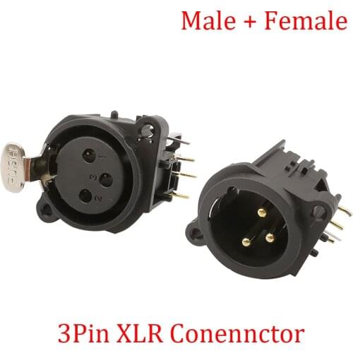 10Pcs 3Pin XLR Chassis PCB Panel Connector Right Angle Circular Gold-plated 3Pole XLR Male Plug & Female Socket Chassis Adapter