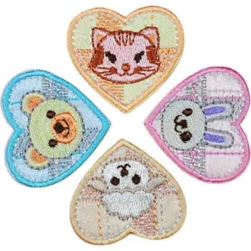 100pcs/lot Small Animals Embroidery Patch Love Heart Clothing Decoration Sewing Accessory Diy Iron Heat Transfer Applique