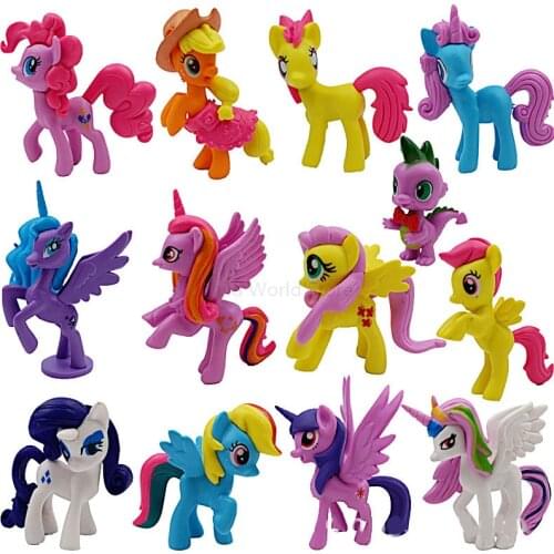 13pcs My Little Pony Birthday Toys Cake Decoration Rainbow Unicorn PVC Action Figures The Dragon Kids Toys for Children Gifts