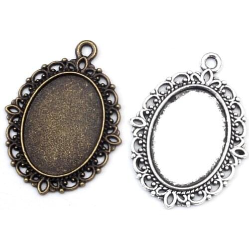 20pcs Fit 13X18mm Glass Gem Pendant Frame Round Pendant Blanks Base Setting Cameo Cabochons Jewelry Making Necklace Accessories