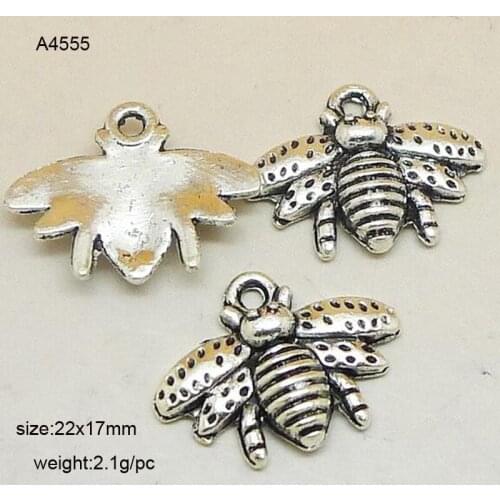 25PCS 22*17MM Antique Silver Plated Zinc Alloy Bee Charms DIY Handmade Jewelry Findings Accessories Wholesale