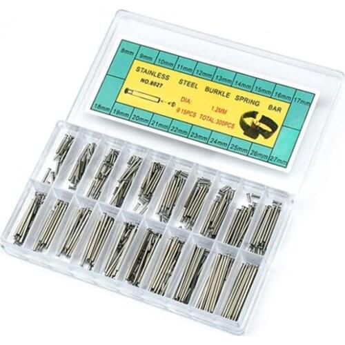 300PCS/Set Professional Watch Band Stainless Steel Link Pins, Spring Bars+ Remover Repair Tool (8-27mm), Diameter 1.2mm