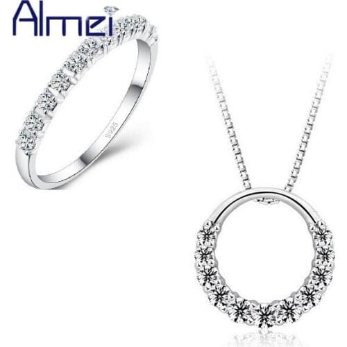Almei Fashion Round Cristallo Rhinestone Wedding Jewelry Set for Women Bridal Gifts Necklaces Rings Sets With Stones DML02