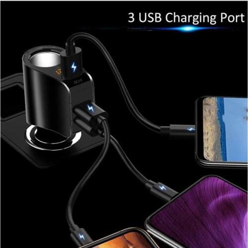 Car Charger Extension Cigarette Lighter Adapter Socket Splitter With 3 USB And Voltage Meter Auto Cigarette Lighter Adapter
