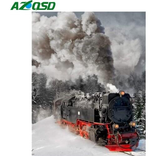 AZQSD 5d Diamond Painting Train Mosaic Rhinestones Diamond Embroidery Sale Scenery Snow Gift Handmade Cross Stitch Kits