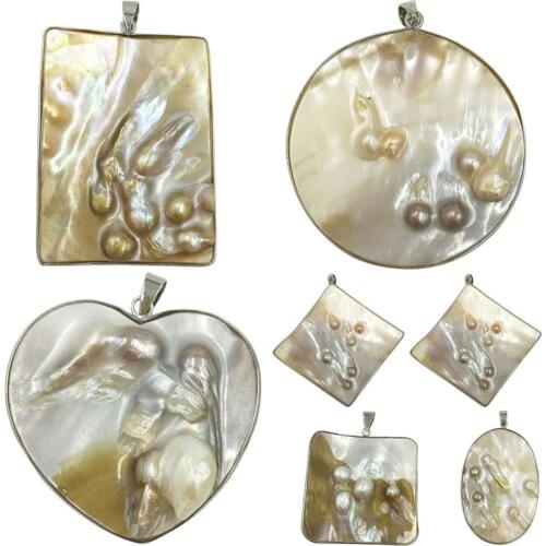 Free Shipping Women Fashion Jewelry Mother of pearl Shell Round Square Heart Oval Oblong Pendant Bead WFH674