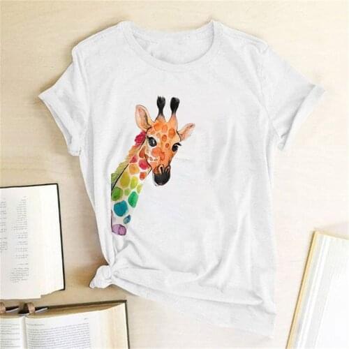 Colorful Giraffe Printed T-shirt Women Summer Graphic Tee Aesthetic Clothes Streetwear Crew Neck Tops for Teens Mujer Camisetas