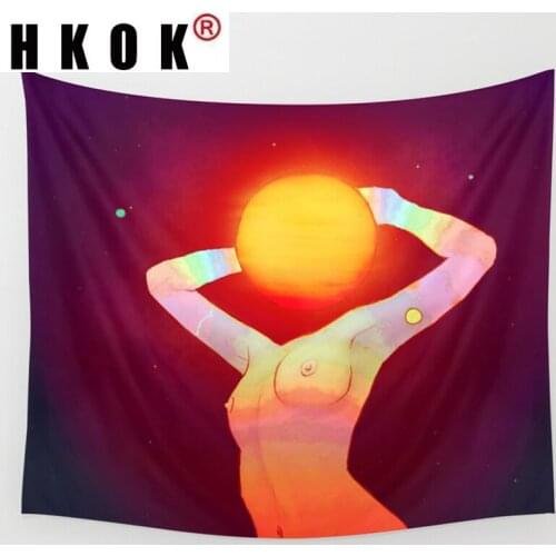 HKOK Bohemian Sun Moon Tapestry Wall Hanging Covering Rugs Background Cloth Beach Mat Blanket Art Bedroom Living Home Decor