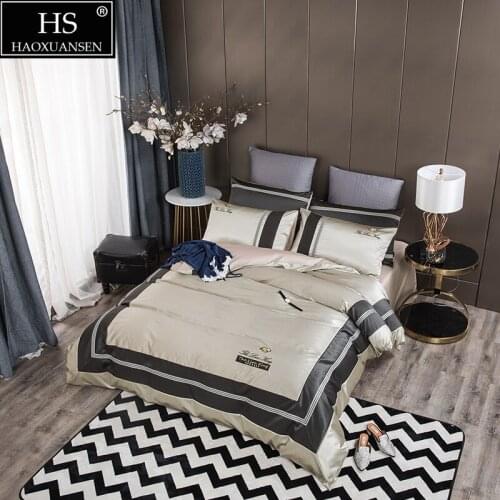Simple Lattice Stripes Design Bedding Sets Embroidery Business Duvet Cover Bedsheet/Fitted Sheet Pillow Covers Cotton Bed linen
