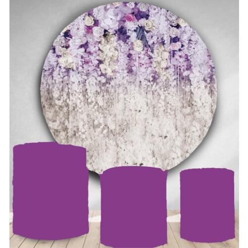 Circle photography backdrop wedding bridal shower purple flower round photo background photo booth studio birthday dessert table
