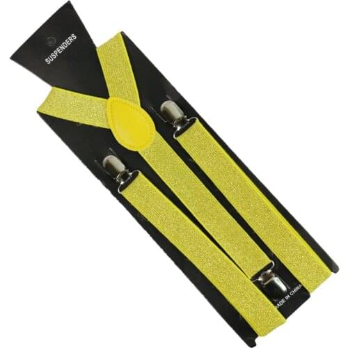 Fashion 2.5cm Wide Blue Yellow Solid Color Flicker Clip-on Braces Elastic Y-back Suspenders For Men Womens 3 Clip Suspenders