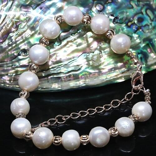 Fashion natural white freshwater beautiful pearl bracelet round rose gold-color top quality accessories jewelry B1413