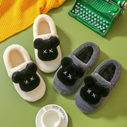 Men Winter Warm Slippers Men Plush Outdoor Cotton Shoes Non-slip Solid Color Fleece Fluffy Home Indoor Casual Big Heel Shoes