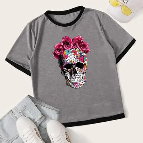 Rose Skull Head Sticker Set Girl Iron Transfer Patches Diy Heat Transfer Patches Easy Use Washable Patches