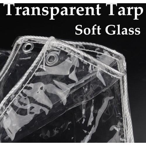 Big Size 0.35mm Soft Glass Transparent PVC Tarpaulin White Rope Rainproof Tarp Super-perspective Garden Plant Balcony Cover