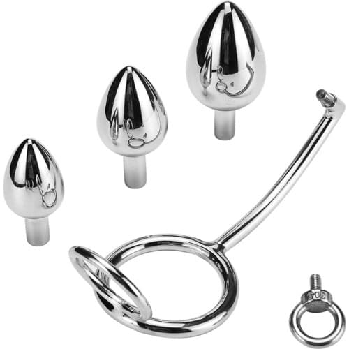 New Stainless Steel Anal Hook with Penis Ring Metal Butt Plug Anal Plug Anal Dilator Gay Sex Toys for Men and Women Adult Games