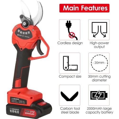 21V Cordless Electric Cordless Pruning shears Pruning Scissors Garden Branch Trimming Tree Cutter Shears with Lithium Battery