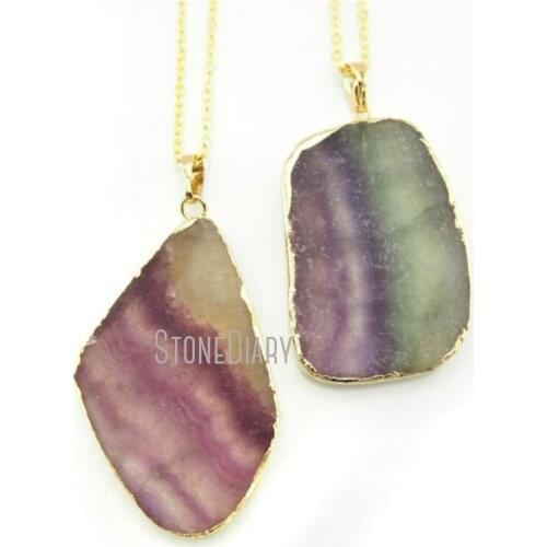 Rainbow Fluorite Necklace Pure Gold Color Irregular Shape Necklace 18inch-32inch NM12394