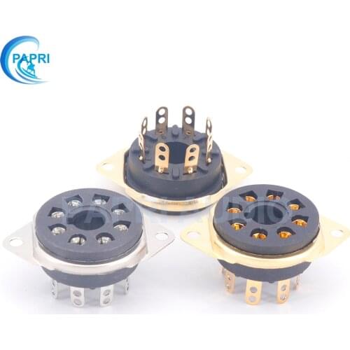PAPRI 10PCS K8A Bakelite Brass Gold Plated Silver Plated 8Pin Tube Sockets Chassis Mount For KT88 KT66 EL34 274B 6550 6NS7 Etc