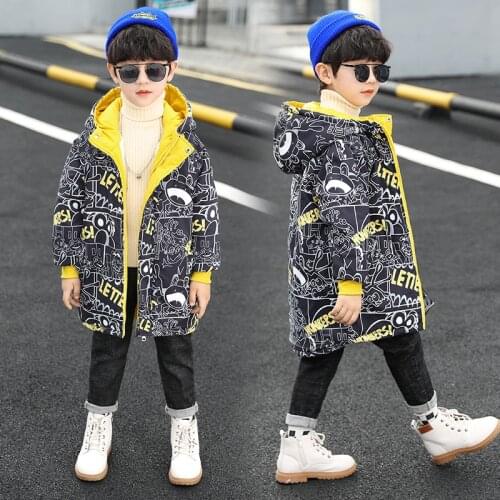 Boys Parka Coat For Winter Padded Jacket 2020 New Casual Hooded Warm Thick Plus Velvet Long Cotton Jacket High Quality