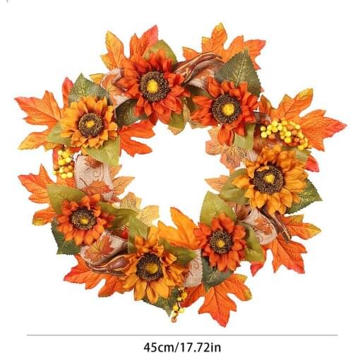 Sunflower Maple Leaf Wreath Simulation Flower Garland Door Hanging Decoration For Festivals Thanksgiving Halloween Door Ornament